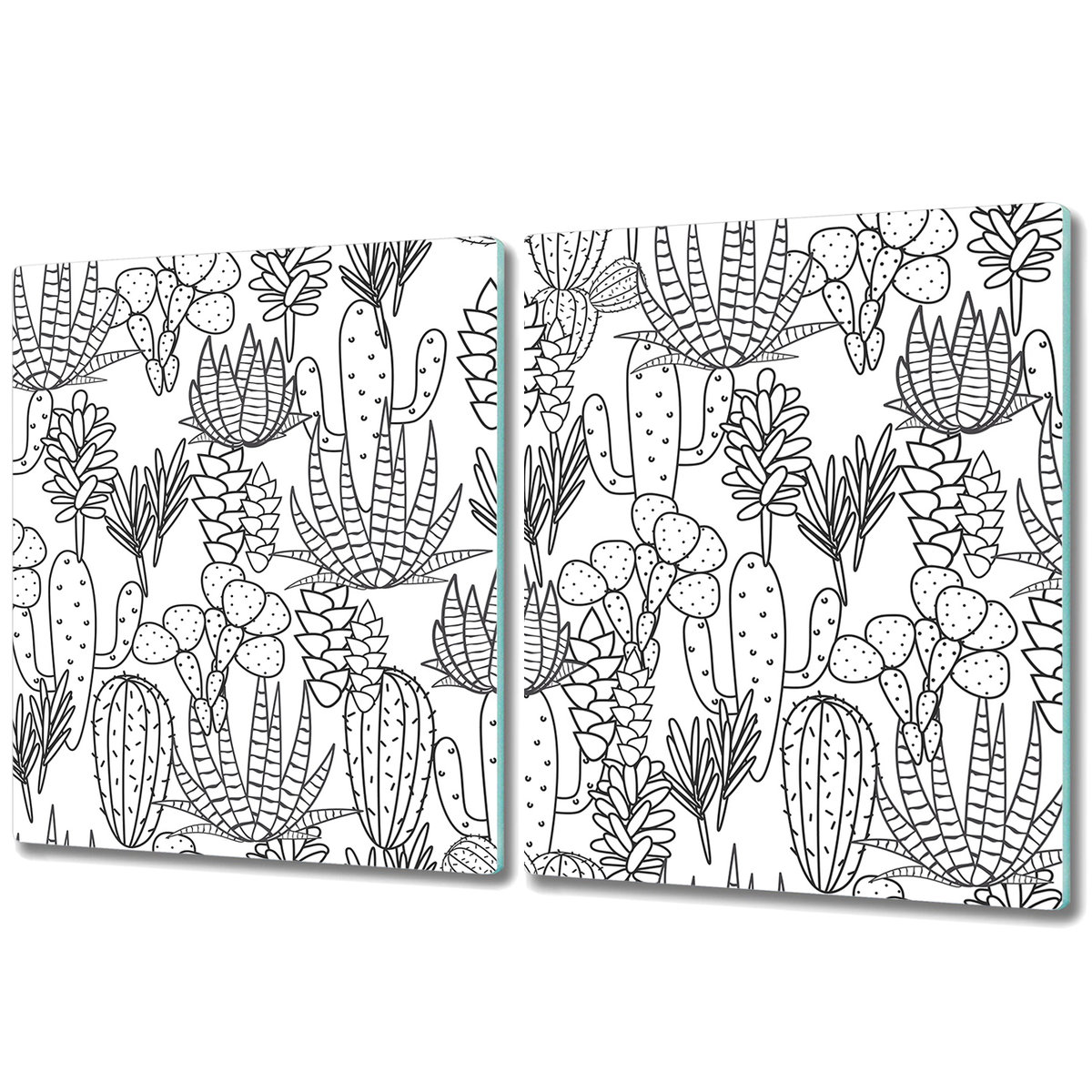 Dwuczęściowa Osłona na Blat Kuchenny - 2x 40x52 cm - Ręcznie malowany kaktus