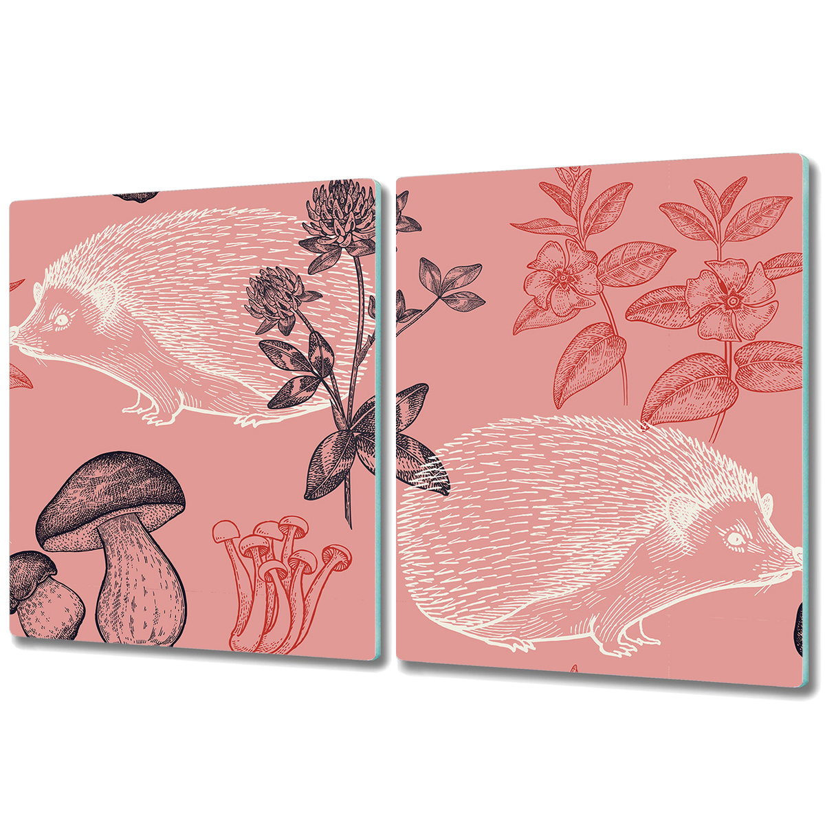 Dwuczęściowa Deska Kuchenna ze Wzorem - 2x 40x52 cm - Jeż i grzyby