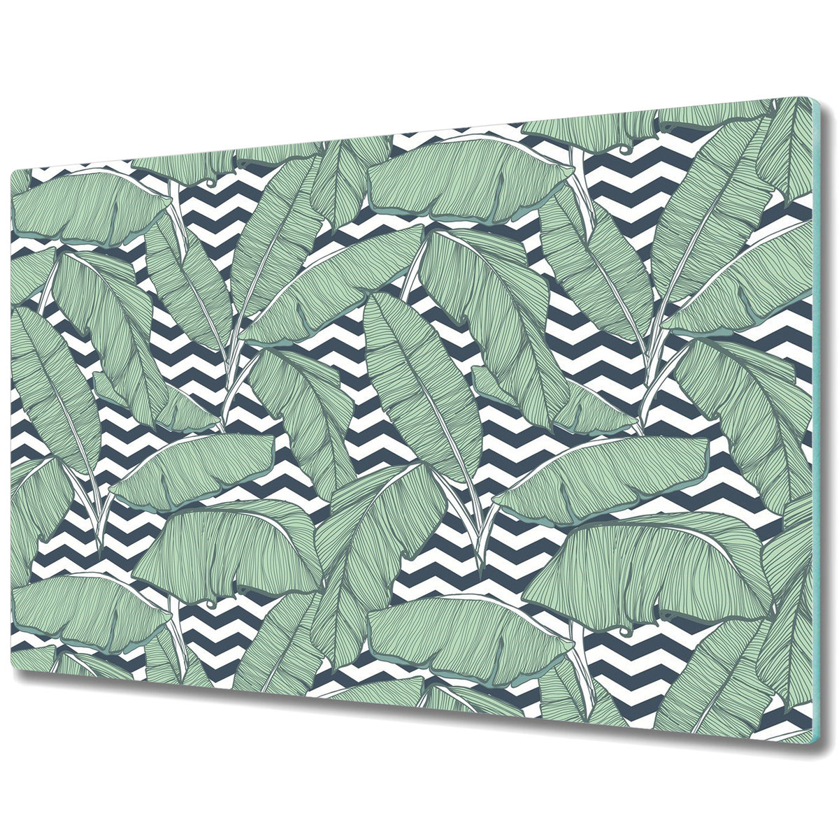 Duża Osłona na Blat Kuchenny - Osłona - Tropikalne liście na tle zygzaków - 80x52 cm