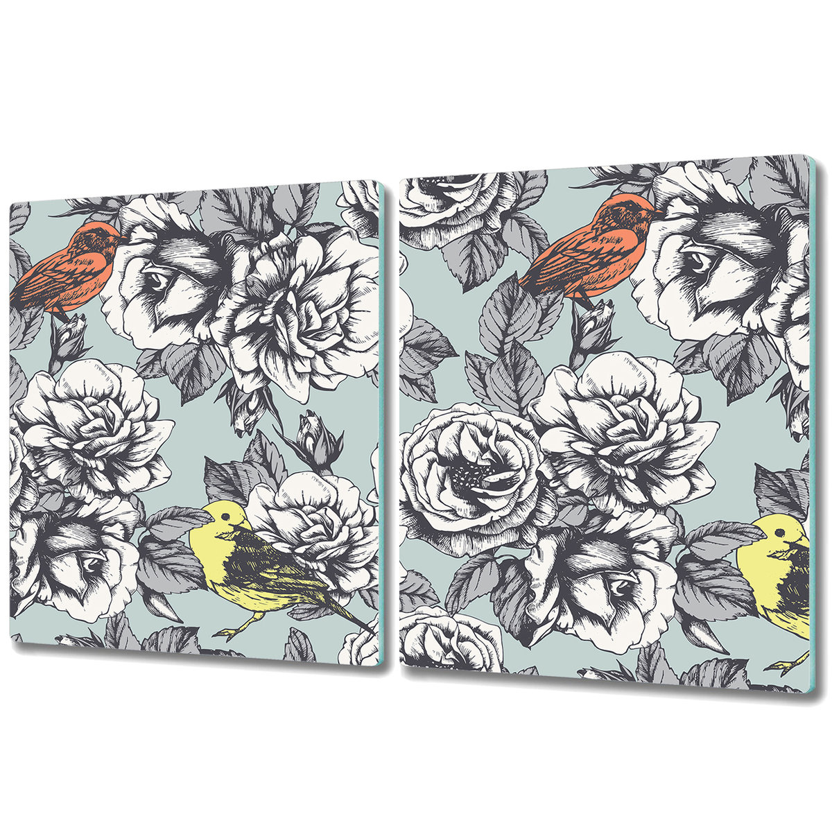 Deski Do Krojenia z Wyjątkowymi Detalami - 2x 40x52 cm - Róże i ptaki
