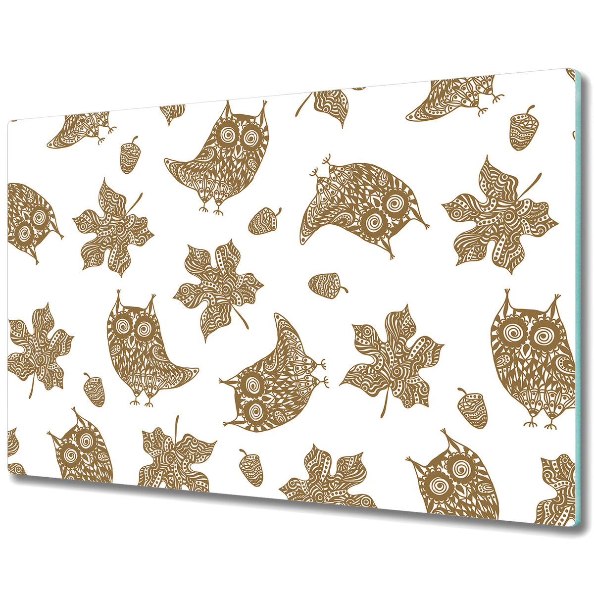 Szklana Osłona na Kuchenkę - Deska Do Krojenia - Jesienne liście i sowy - 80x52 cm