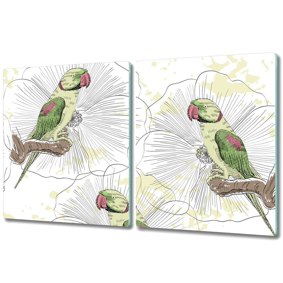 Szklane Deski Kuchenne z Unikalnymi Wzorami - 2x 40x52 cm - Zielone papugi