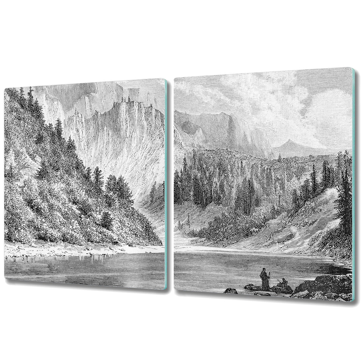 Nowoczesna Deska Kuchenna - Osłonka - 2x 40x52 cm - Ręcznie rysowane góry krajobraz