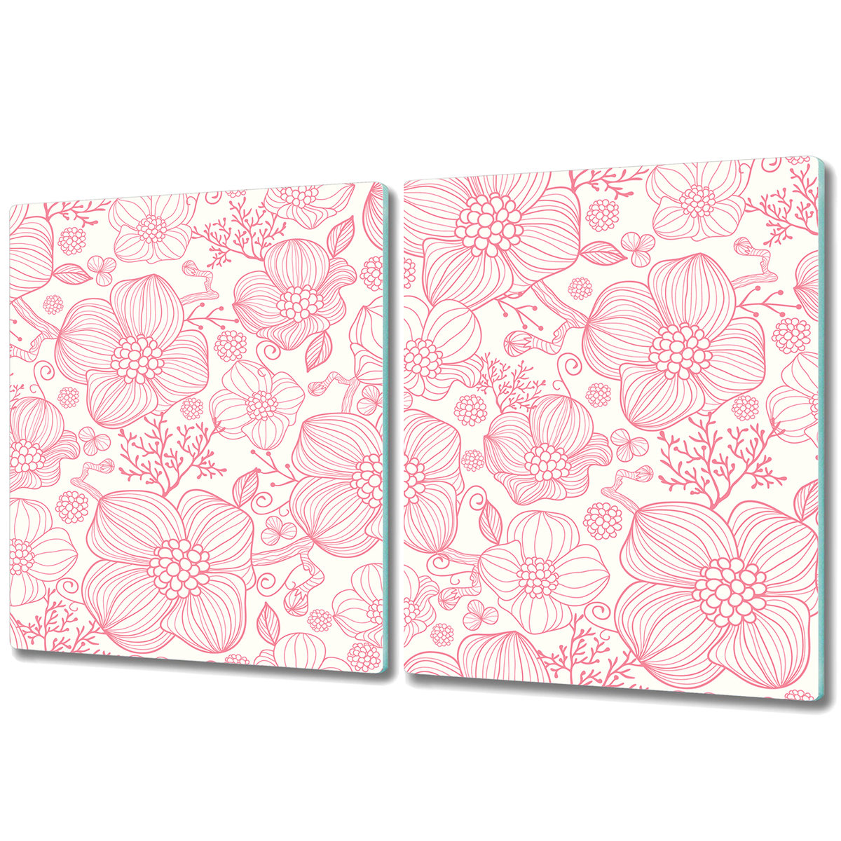 Dwuczęściowa Deska Kuchenna ze Wzorem - 2x 40x52 cm - Kwiaty czerwony kontur