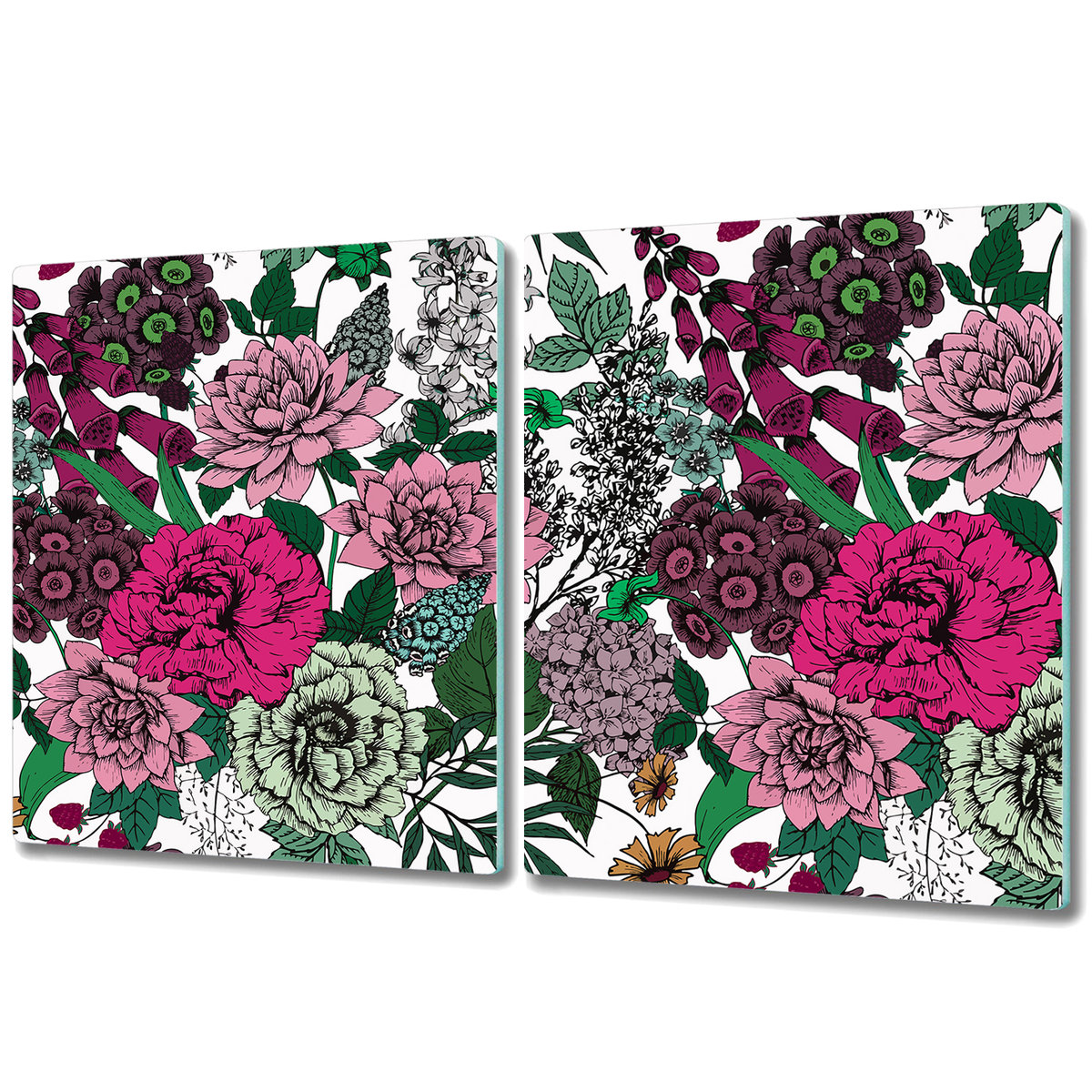 Wytrzymała Deska Kuchenna ze Szkła Hartowanego - 2x 40x52 cm - Vintage kwiaty