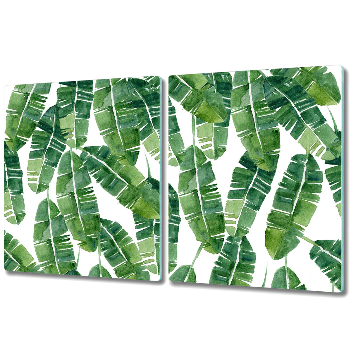 Szklane Deski Kuchenne - Dekoracyjny Element - 2x 40x52 cm - Zielone egzotyczne liście