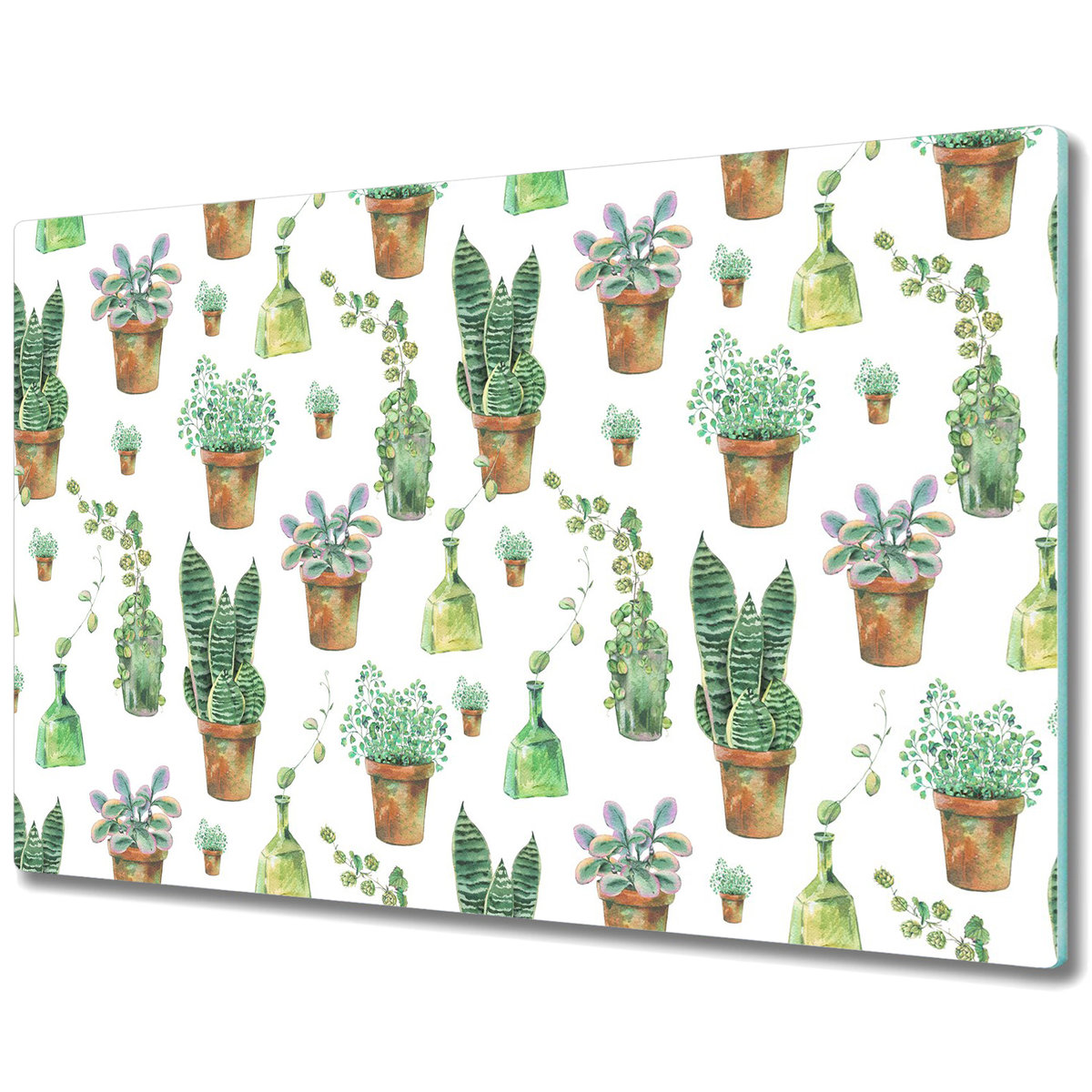 Deska Kuchenna ze Szkła Hartowanego - Malowany wzór kaktusów - 80x52 cm