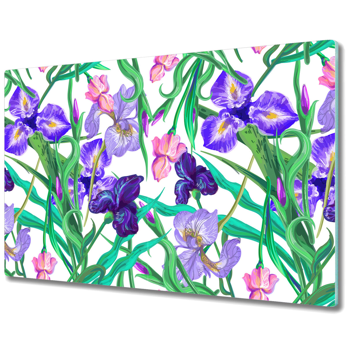 Dekoracyjna Deska Kuchenna ze Szkła - Kwiaty Irysa - 80x52 cm