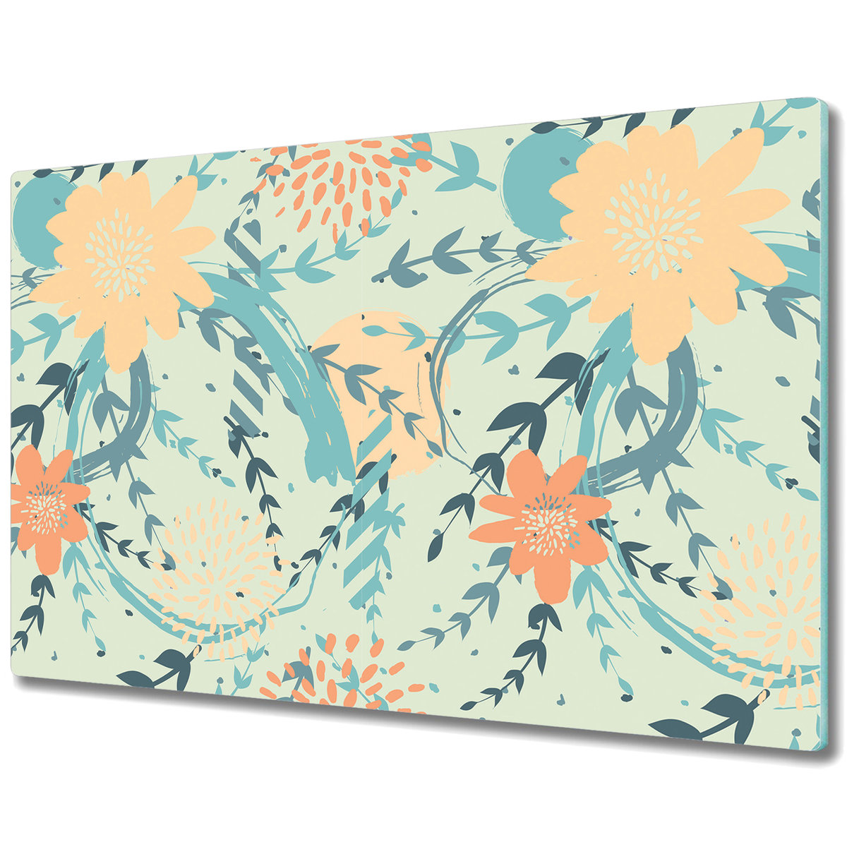 Deska Do Krojenia ze Szkła Hartowanego - Doodle kwiaty - 80x52 cm