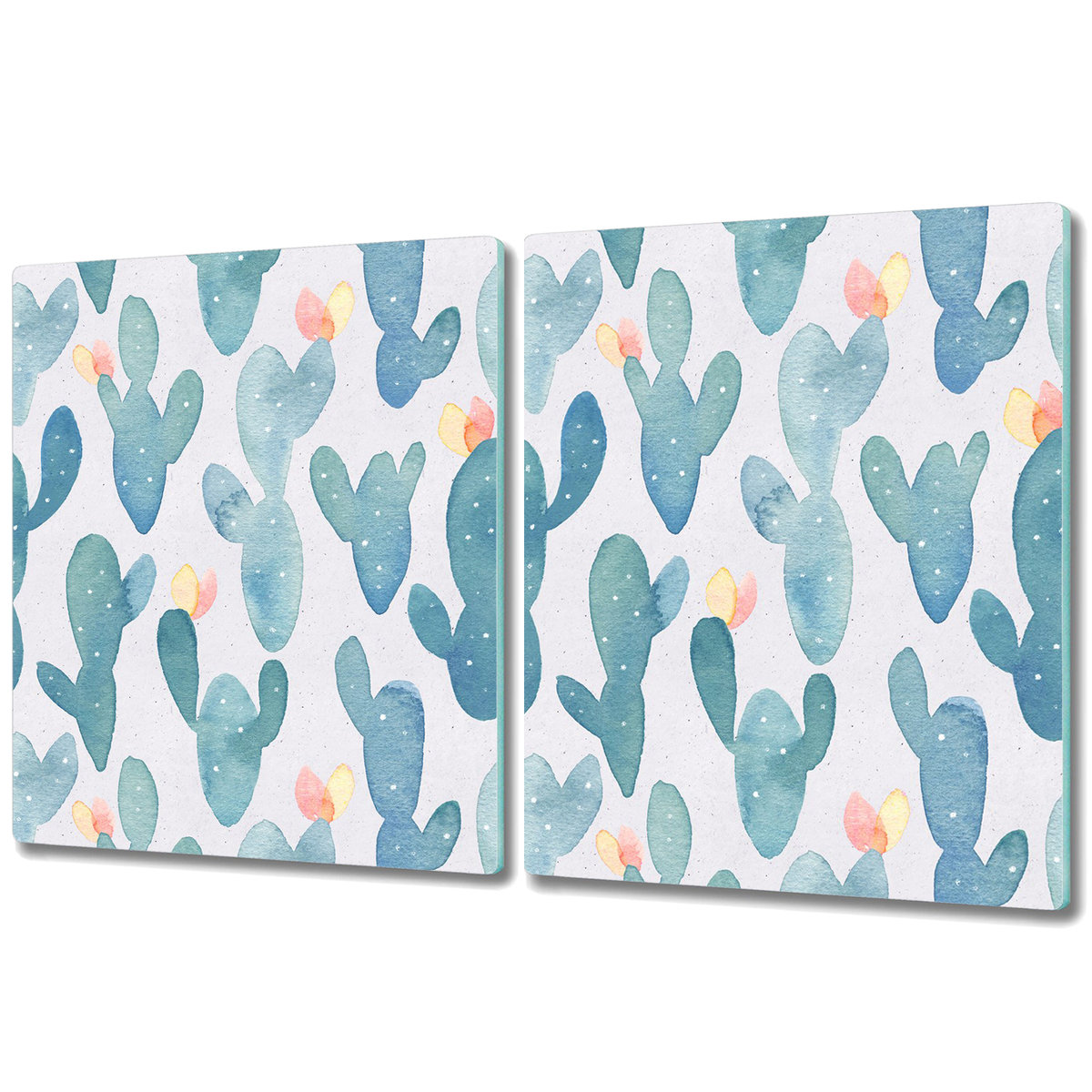 Szklane Deski Kuchenne - Dekoracyjny Element - 2x 40x52 cm - Malowane kaktusy