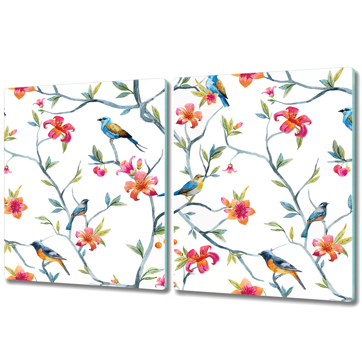 Funkcjonalna Deska Kuchenna - Osłona indukcji - 2x 40x52 cm - Ptaki i kwiaty