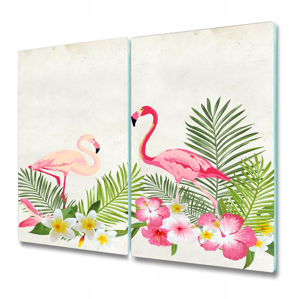 Deska Do Krojenia ze Szkła Hartowanego - Dwa flamingi - 2x30x52 cm
