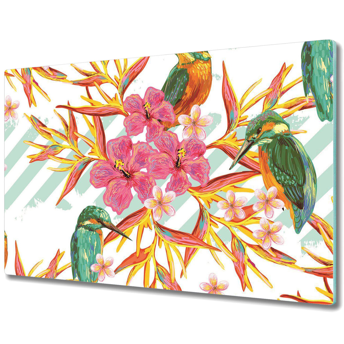 Nowoczesna Deska Kuchenna - Osłonka - Letnie ptaki - 80x52 cm