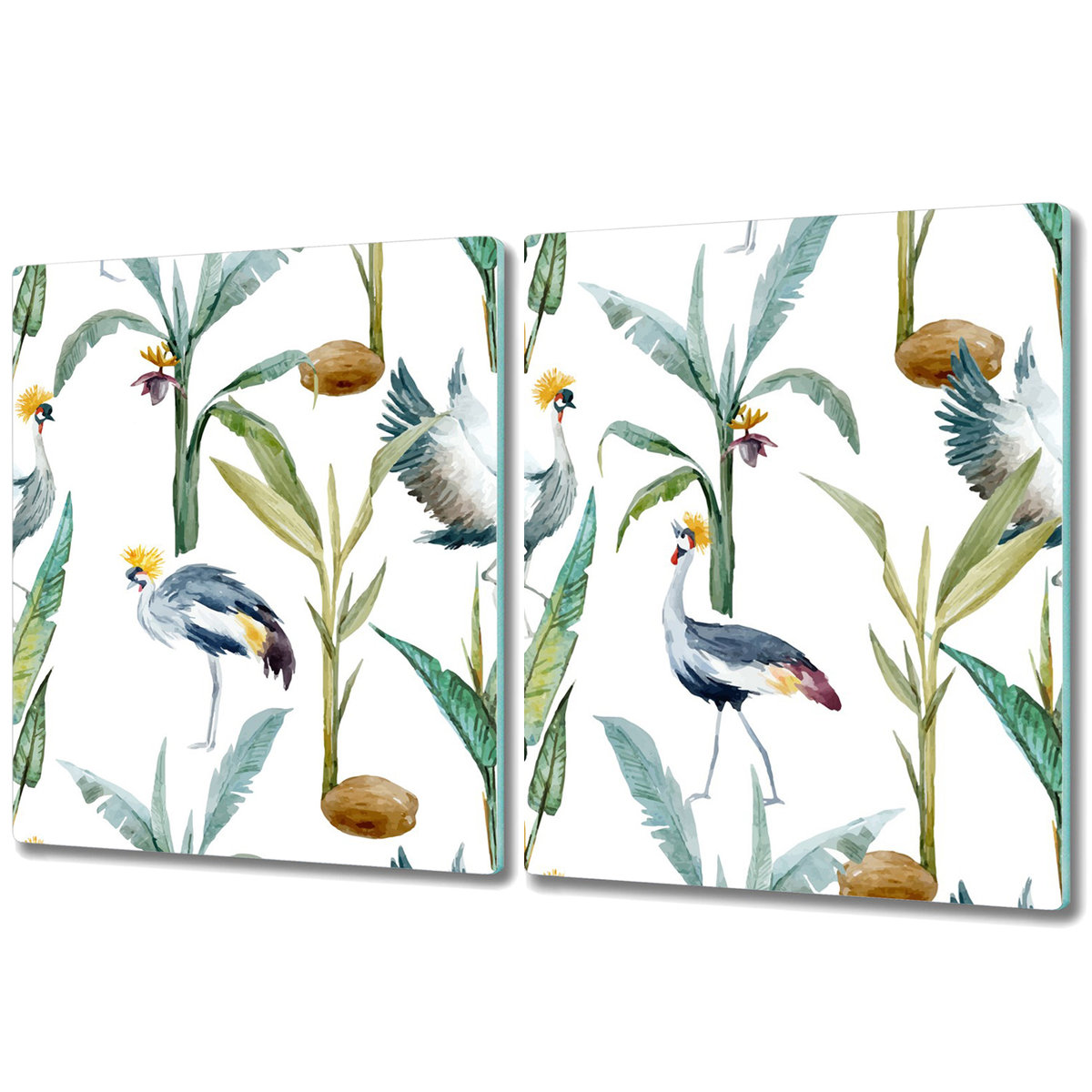 Zestaw Dwóch Szklanych Desek ze Wzorem - 2x 40x52 cm - Kwiaty i Ptaki