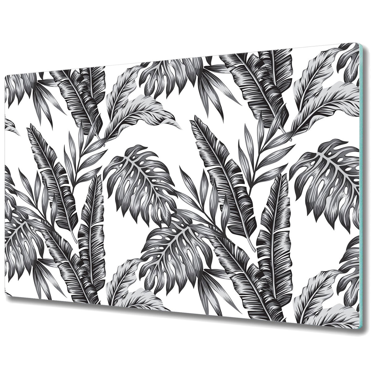 Wytrzymała Deska Kuchenna ze Szkła Hartowanego - Czarno-białe liście palmowe - 80x52 cm