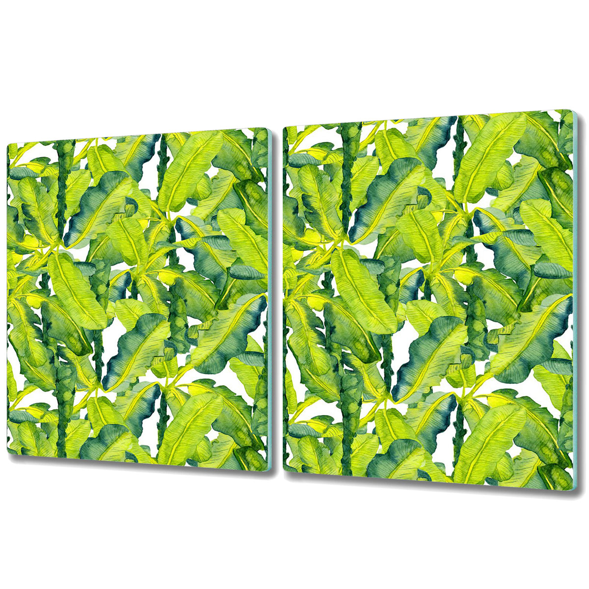 Dekoracyjna Deska Kuchenna ze Szkła - 2x 40x52 cm - Akwarela Liście Tropikalne
