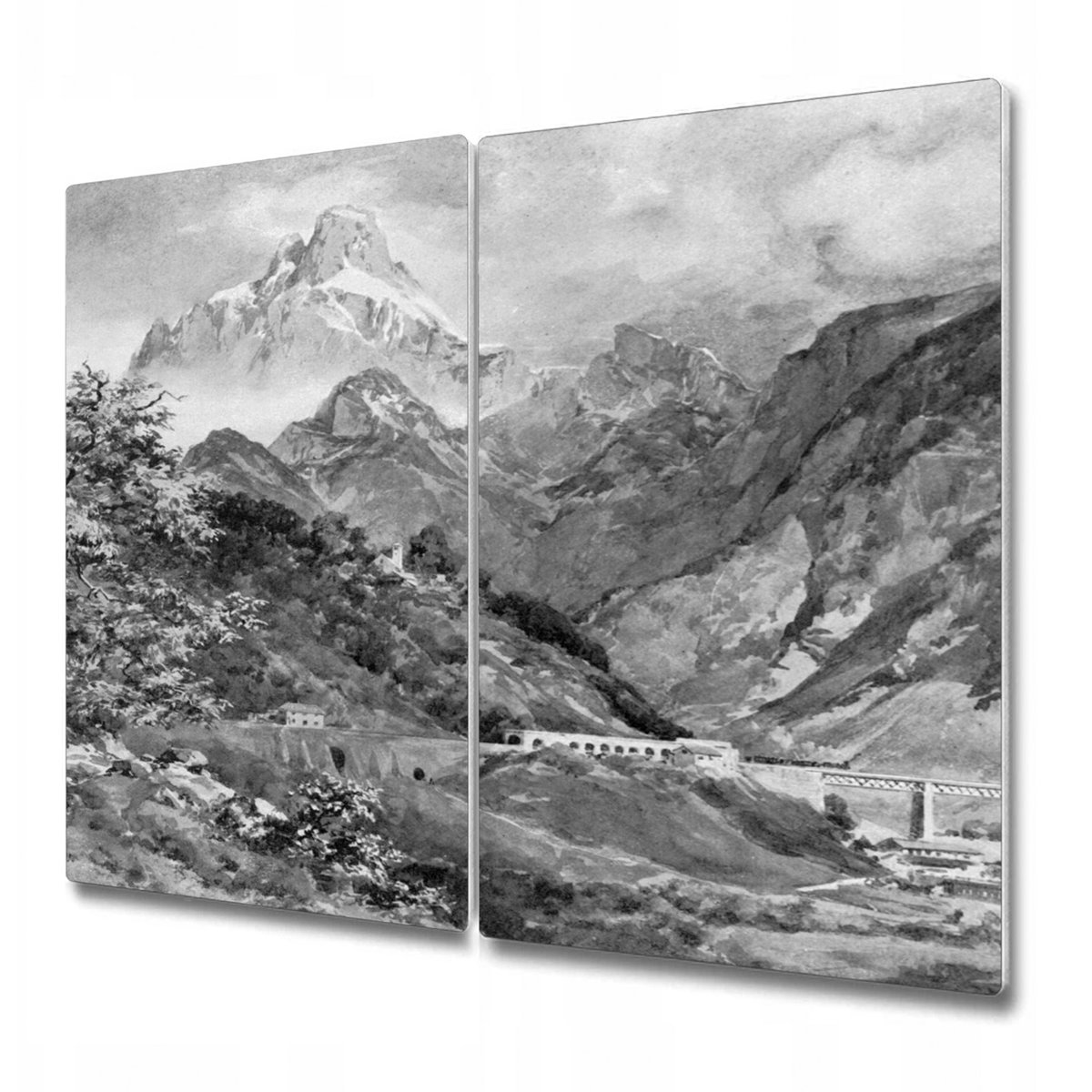 Podwójna Deska Do Krojenia ze Szkła - Krajobraz Alpy - 2x30x52 cm