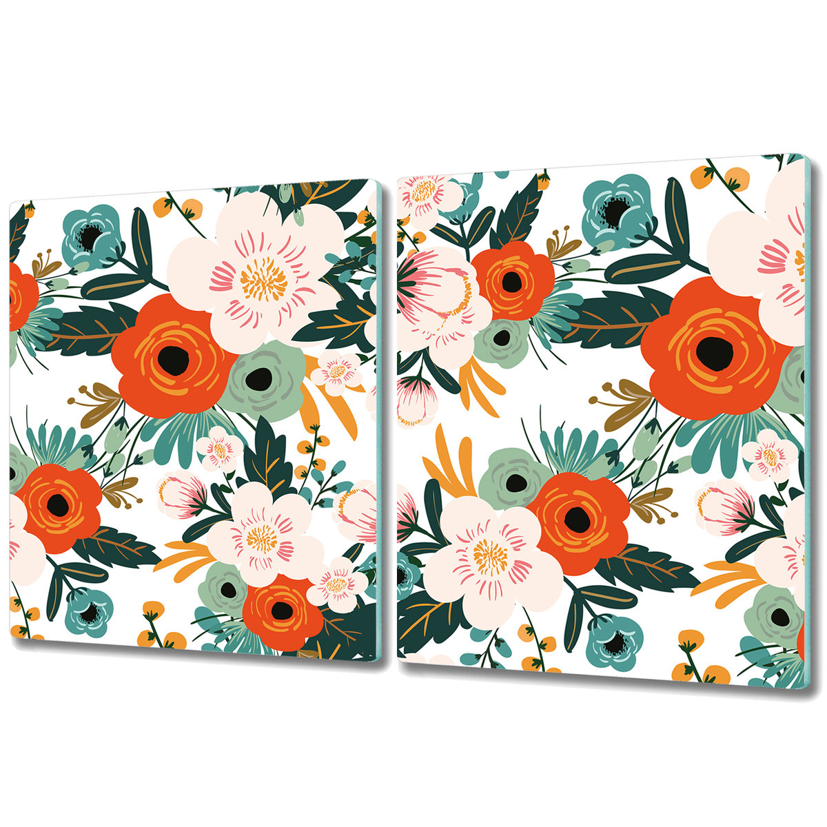 Dekoracyjna Deska Kuchenna ze Szkła - 2x 40x52 cm - Kolorowe kwiaty