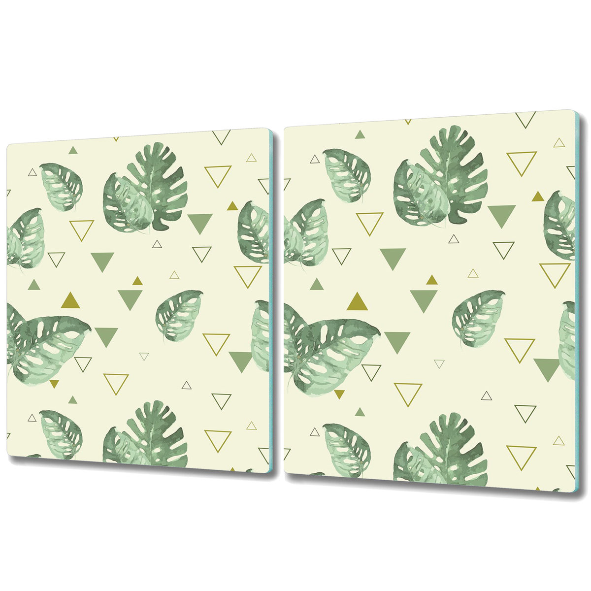 Szklana Osłona na Kuchenkę - Deska Do Krojenia - 2x 40x52 cm - Monstera i trójkąty