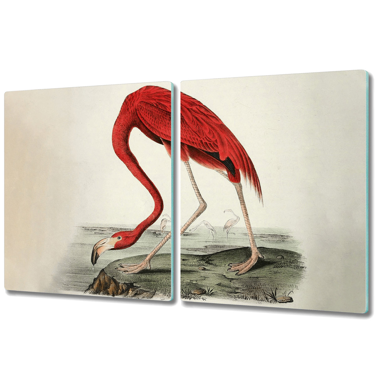 Dwuczęściowa Deska Kuchenna z Nadrukiem - 2x 40x52 cm - Czerwony flaming