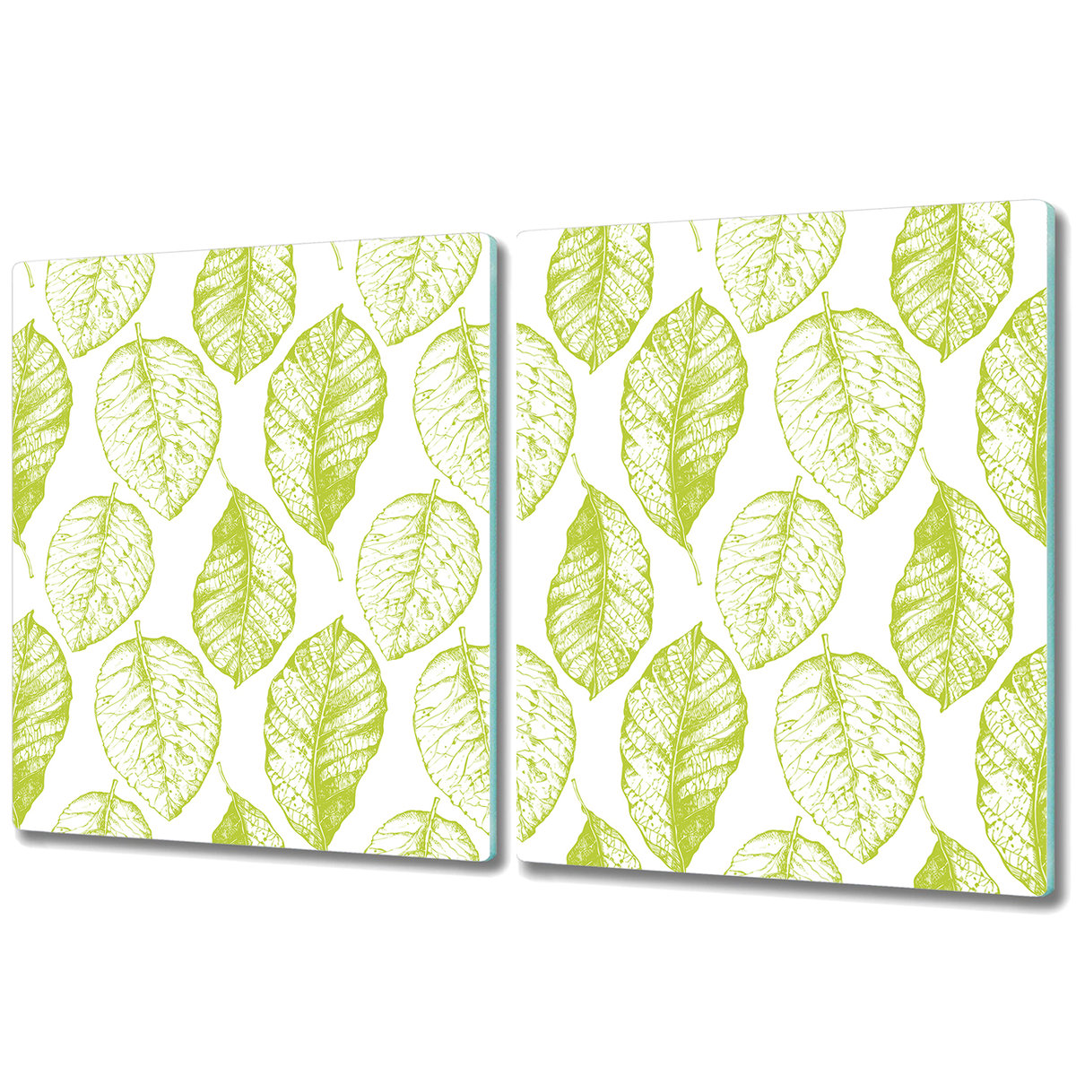 Podwójna Deska Do Krojenia ze Szkła Hartowanego - 2x 40x52 cm - Zielone liście