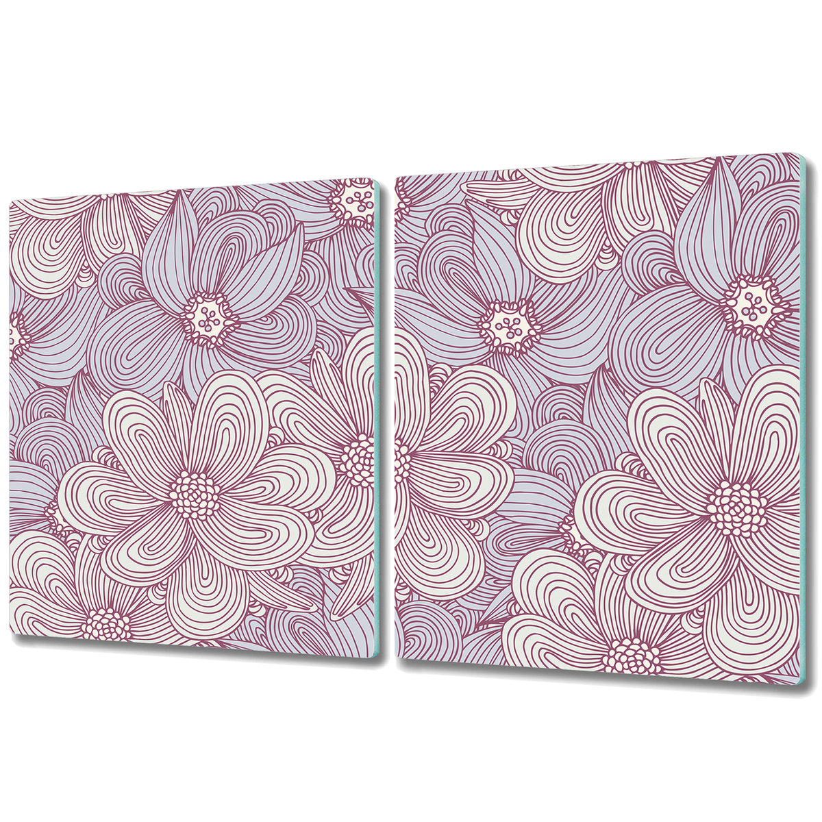 Duża Deska z Dwóch Części - Print - 2x 40x52 cm - Różowe kwiaty styl Doodle