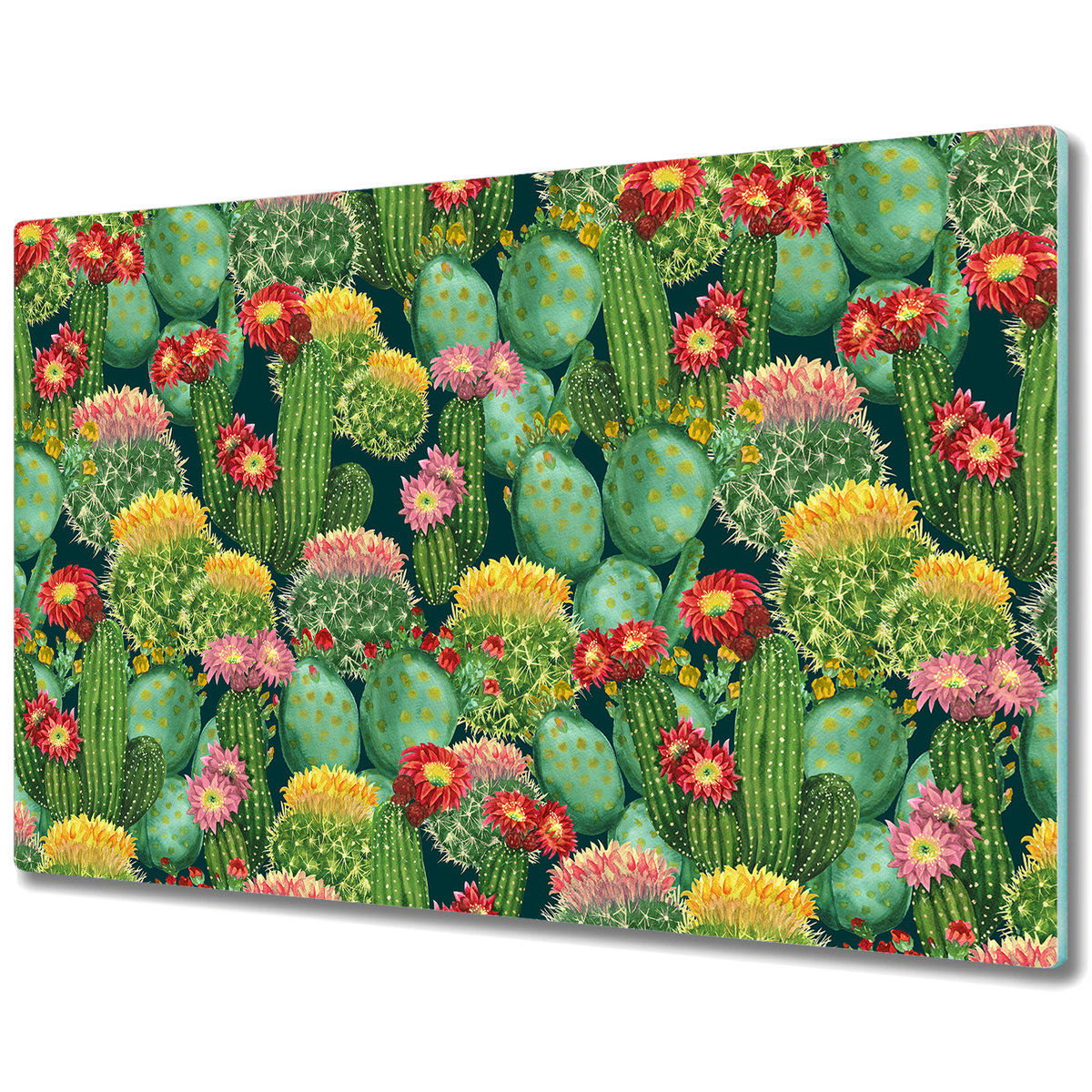 Duża Deska Kuchenna ze Wzorem - Kwitnące kaktusy - 80x52 cm