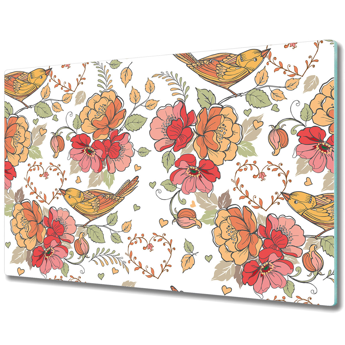 Duża Deska Kuchenna ze Wzorem - Ornament ptaki - 80x52 cm