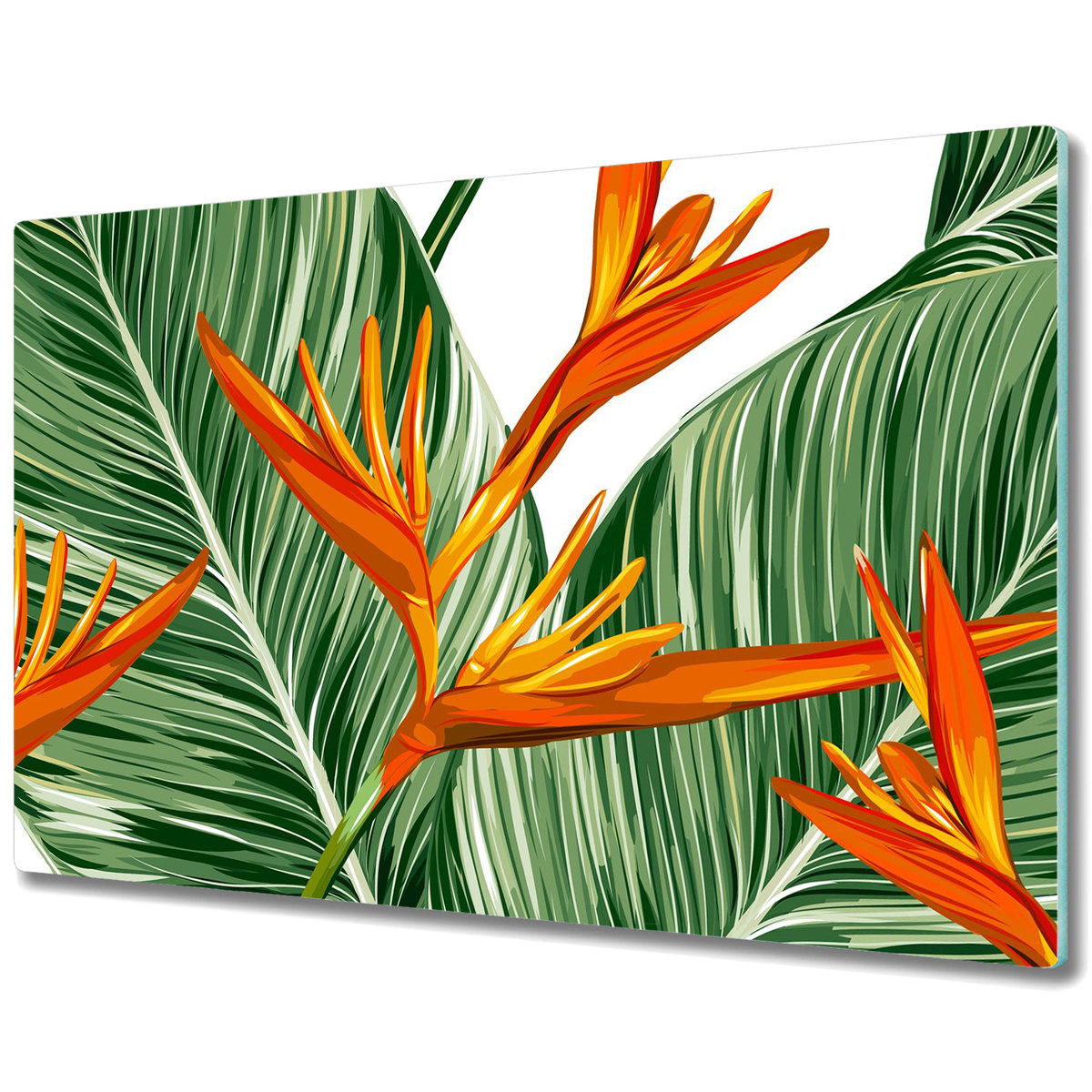 Deska Kuchenna z Printem - Kwiaty na tle liści palmowych - 80x52 cm