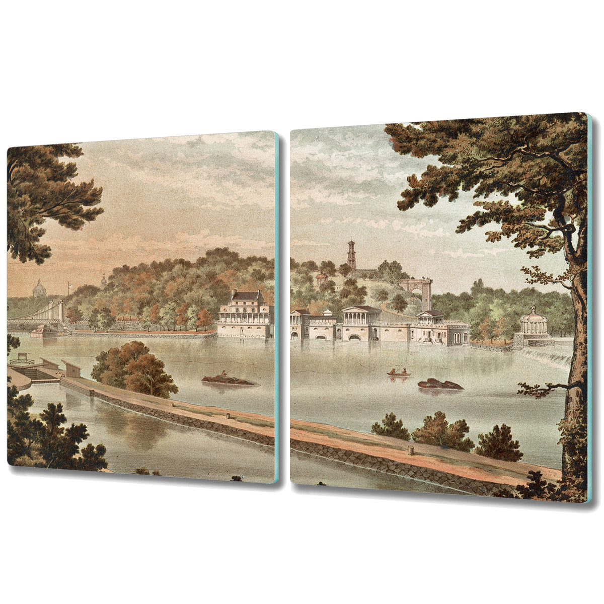 Ozdobna Deska Kuchenna ze Szkła Hartowanego - 2x 40x52 cm - Krajobraz stare miasto