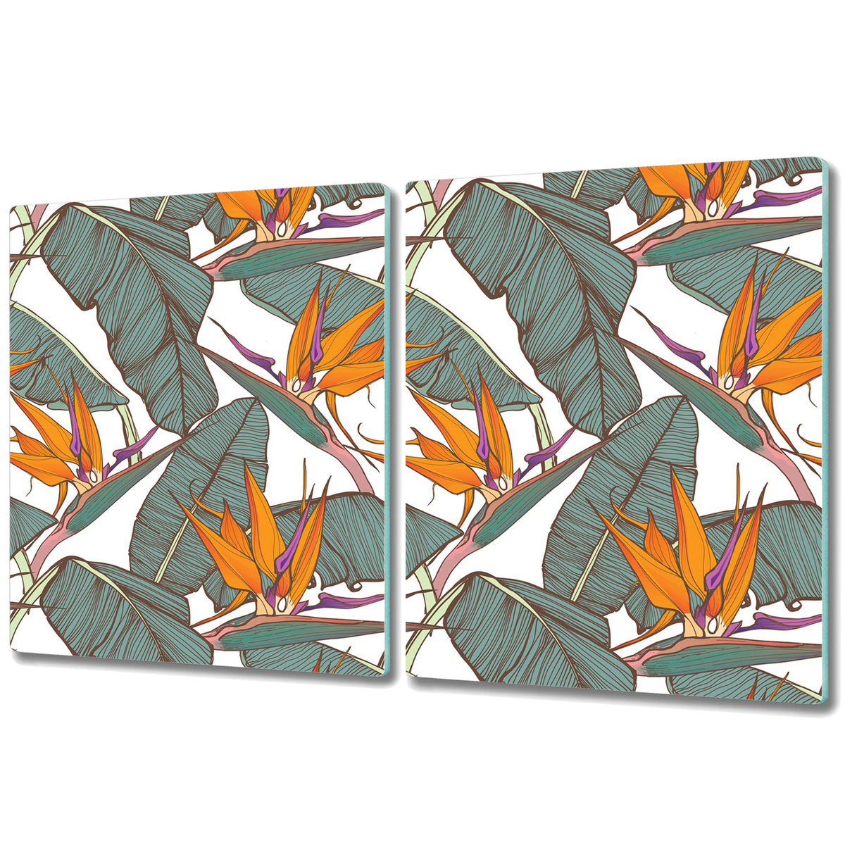 Szklane Deski Kuchenne - Dekoracyjny Element - 2x 40x52 cm - Tropikalne liście