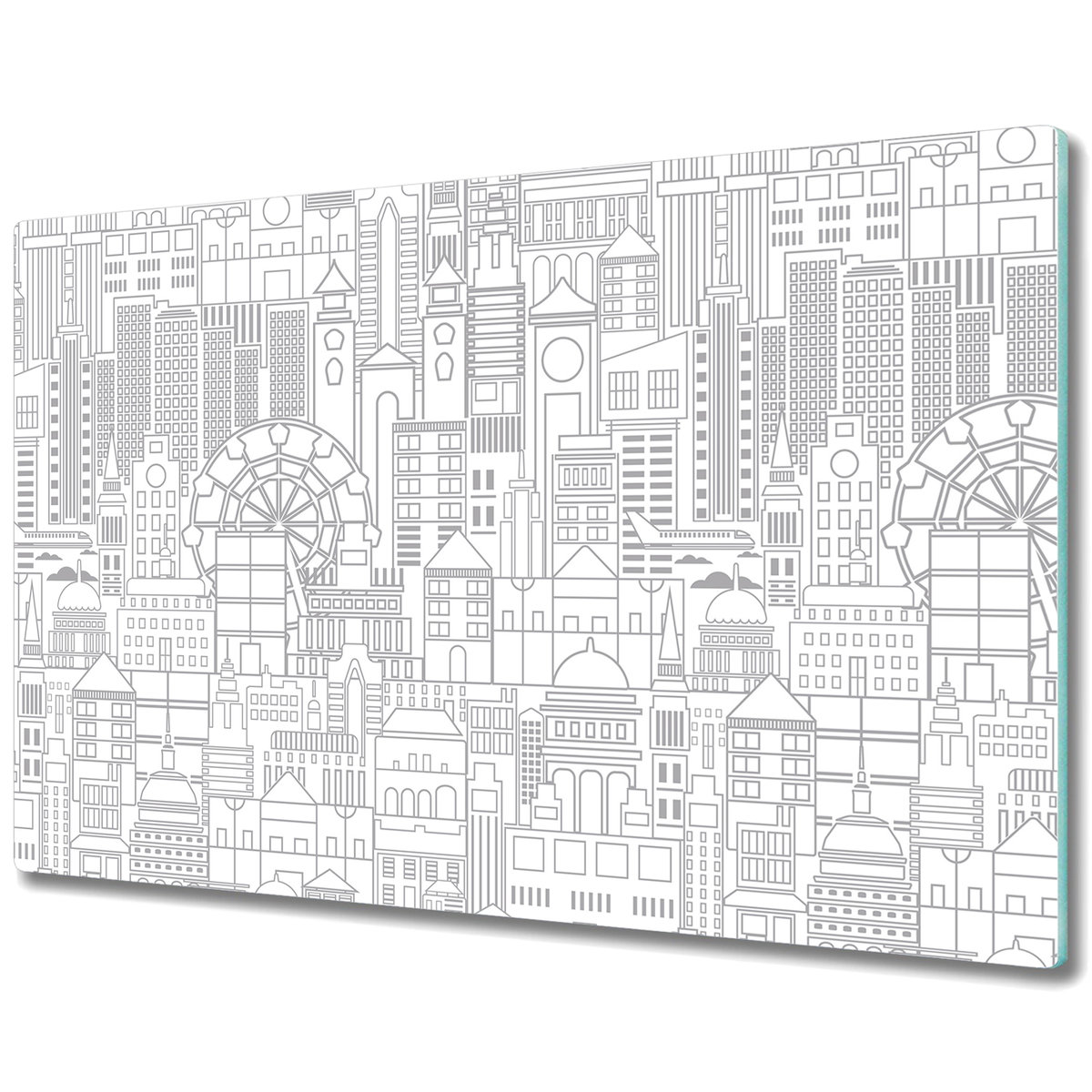 Stylowa Deska Do Krojenia ze Szkła Hartowanego - Szkicowane miasto - 80x52 cm