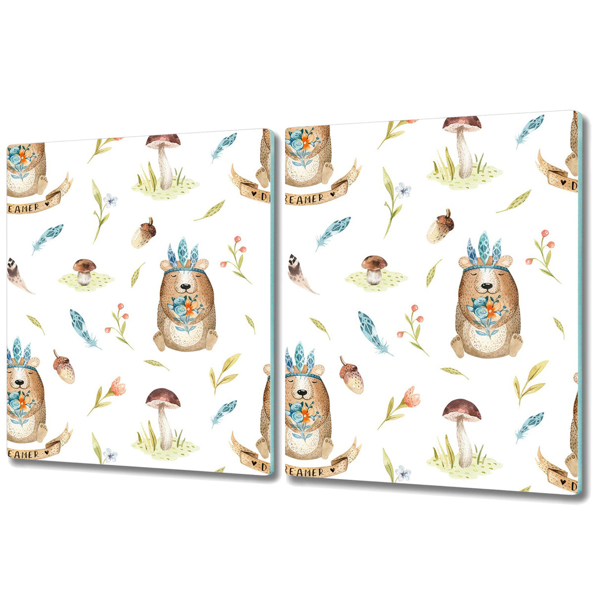 Duża Deska z Dwóch Części - Print - 2x 40x52 cm - Miś indianin