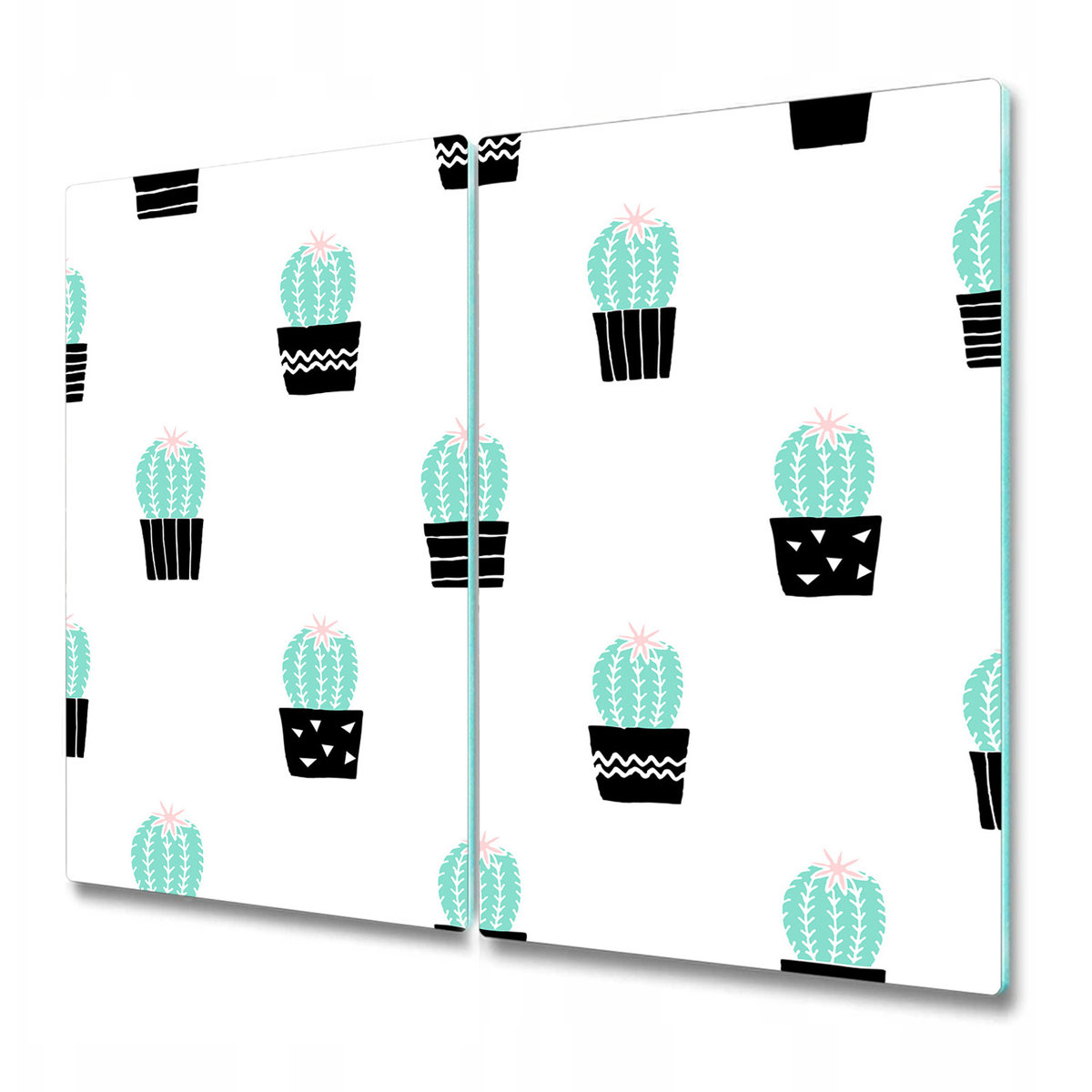 Dwuczęściowa Deska Kuchenna z Nadrukiem - Kaktusy w doniczkach - 2 sztuki 30x52 cm