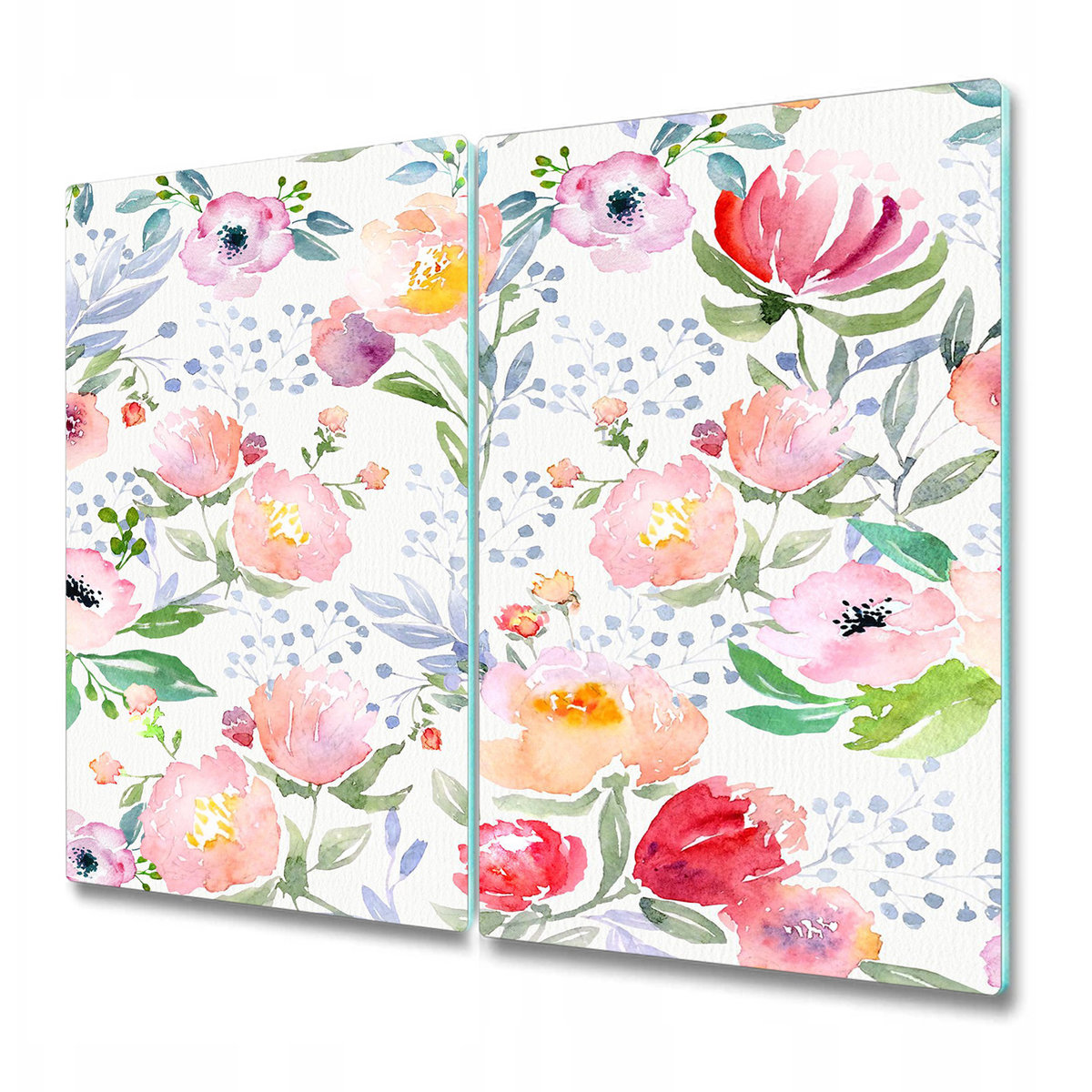 Funkcjonalna Deska Kuchenna - Osłona indukcji - Akwarela kwiatowy Domek Wiejski - 2x30x52 cm