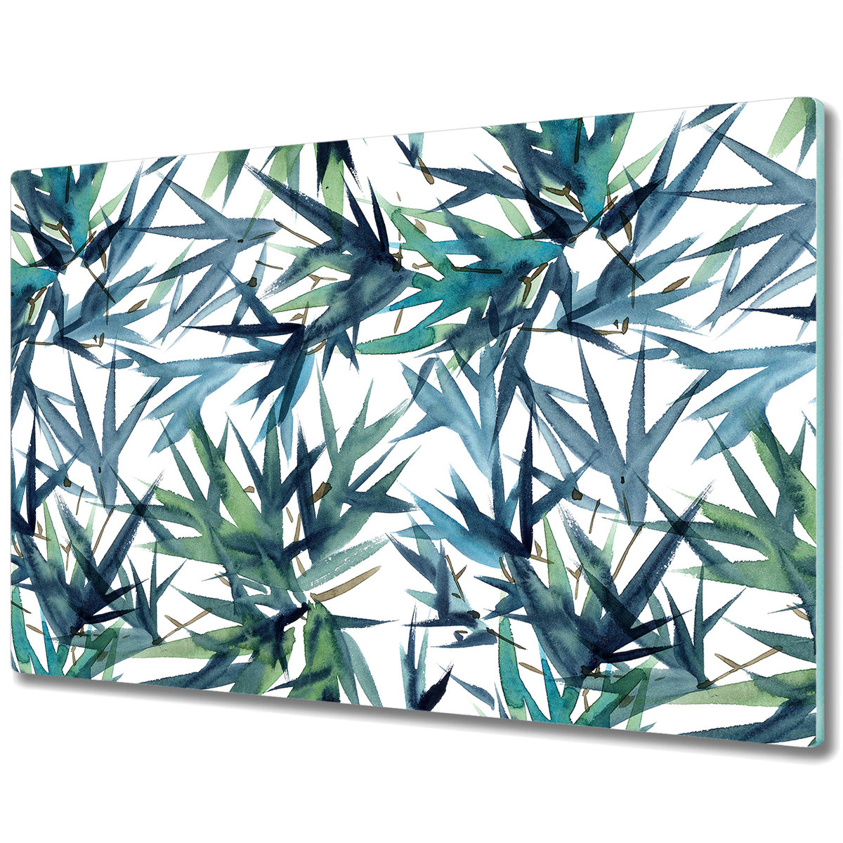 Stylowa Deska Do Krojenia ze Szkła - Liście Akwarele - 80x52 cm