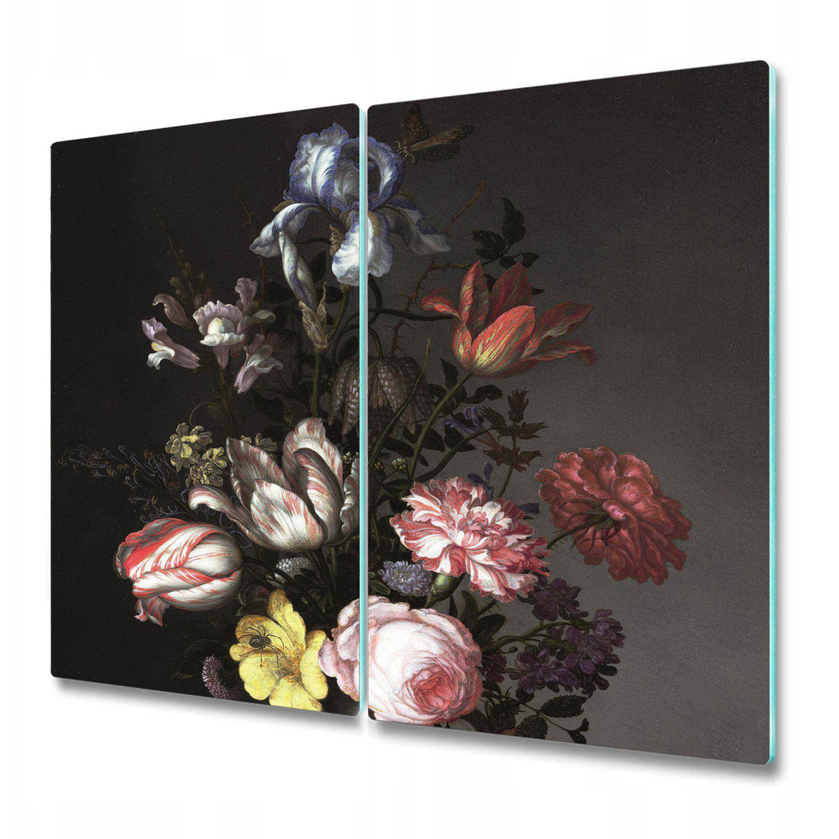 Podwójna Deska Do Krojenia ze Szkła - Ciemny kwiatowy obraz - 2x30x52 cm