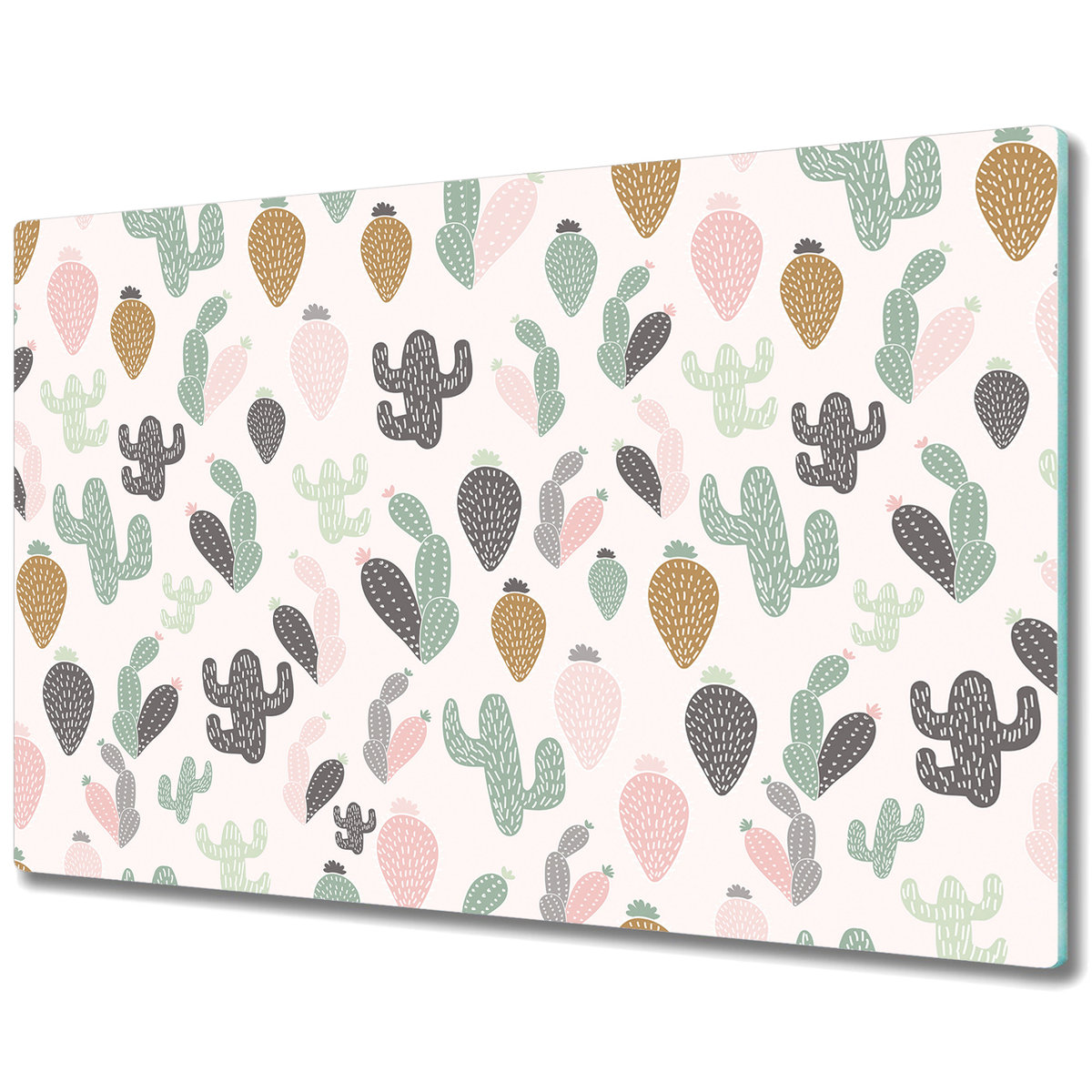 Stylowa Deska Do Krojenia ze Szkła - Kaktusy Pastele - 80x52 cm