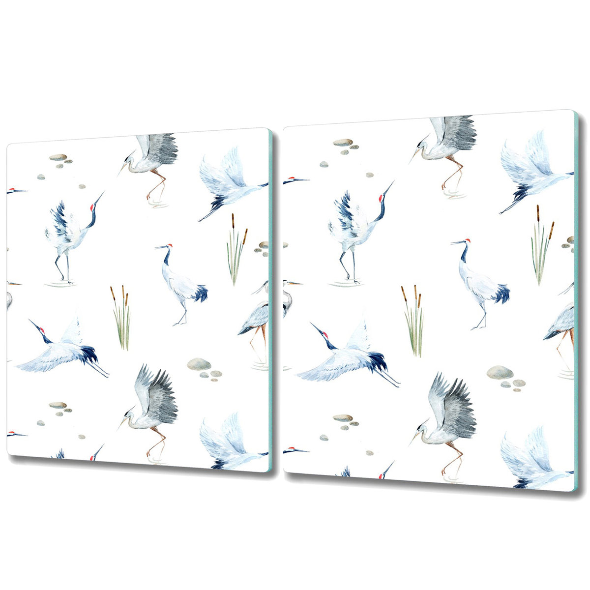 Zestaw Dwóch Szklanych Desek ze Wzorem - 2x 40x52 cm - Czaple