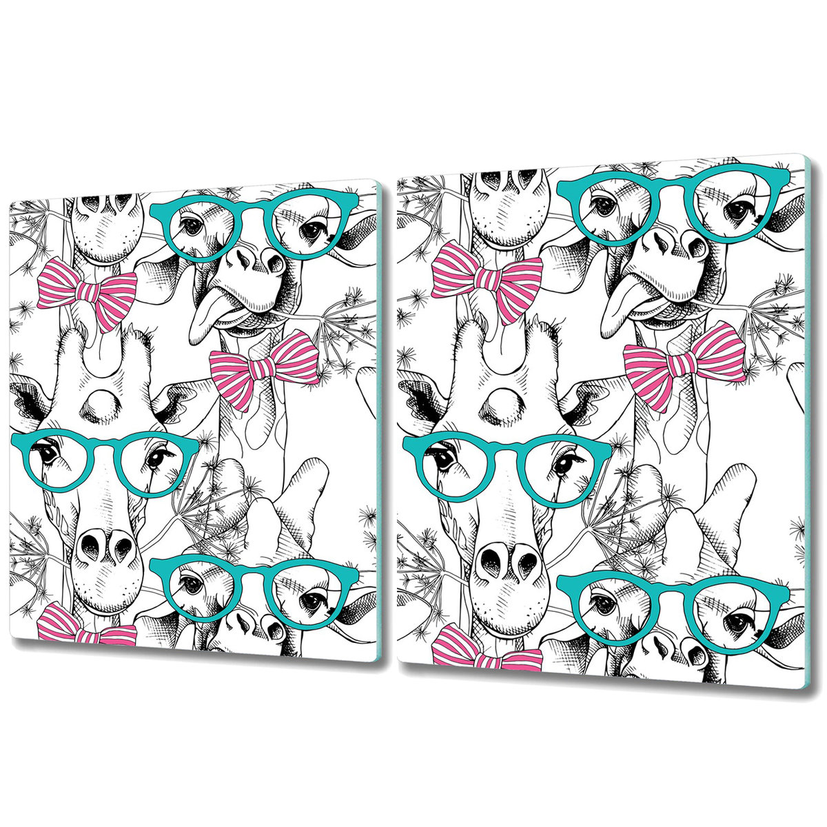 Dekoracyjna Deska Kuchenna ze Szkła - 2x 40x52 cm - Hipster żyrafa