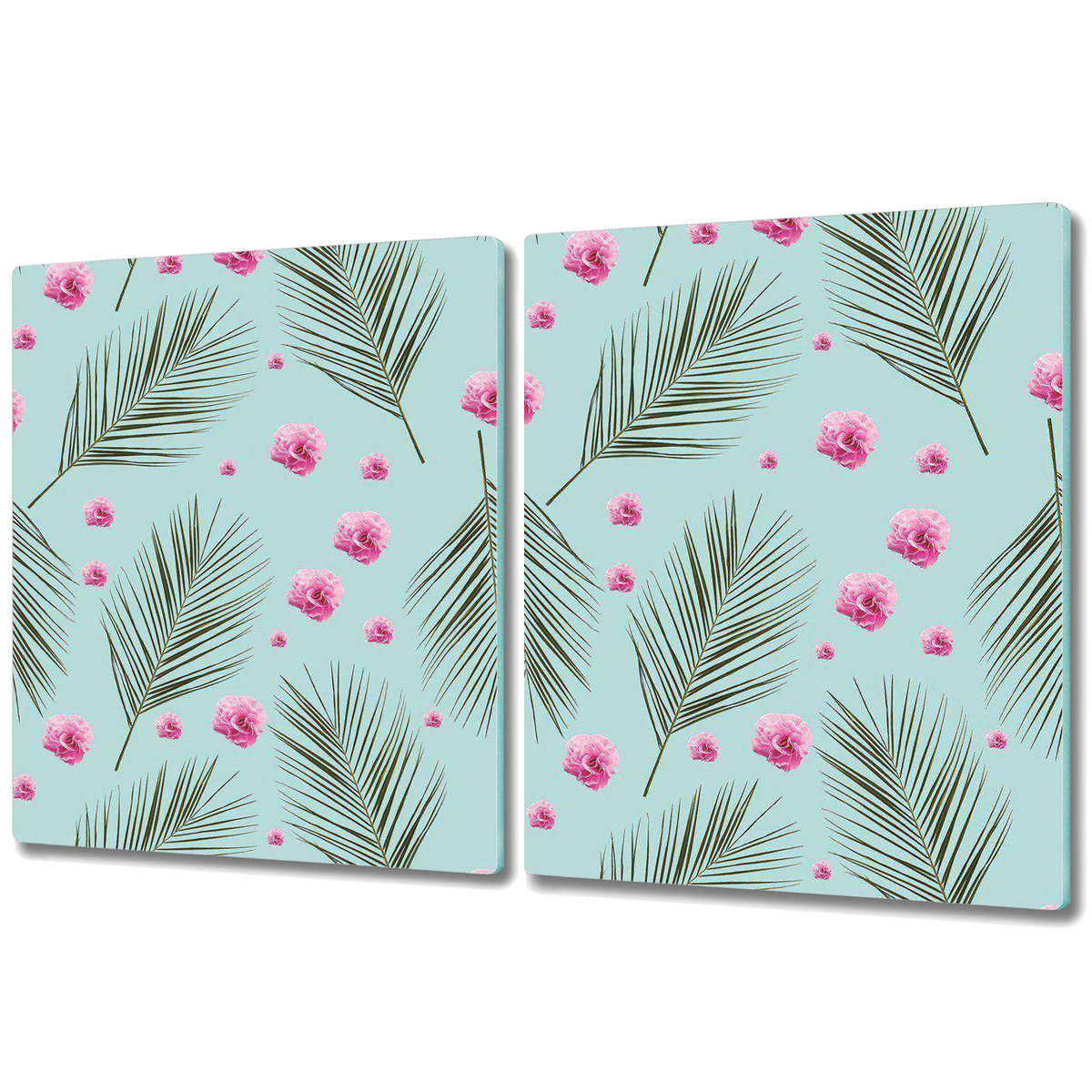 Nowoczesna Deska Kuchenna - Osłonka - 2x 40x52 cm - Liście i różowe kwiaty