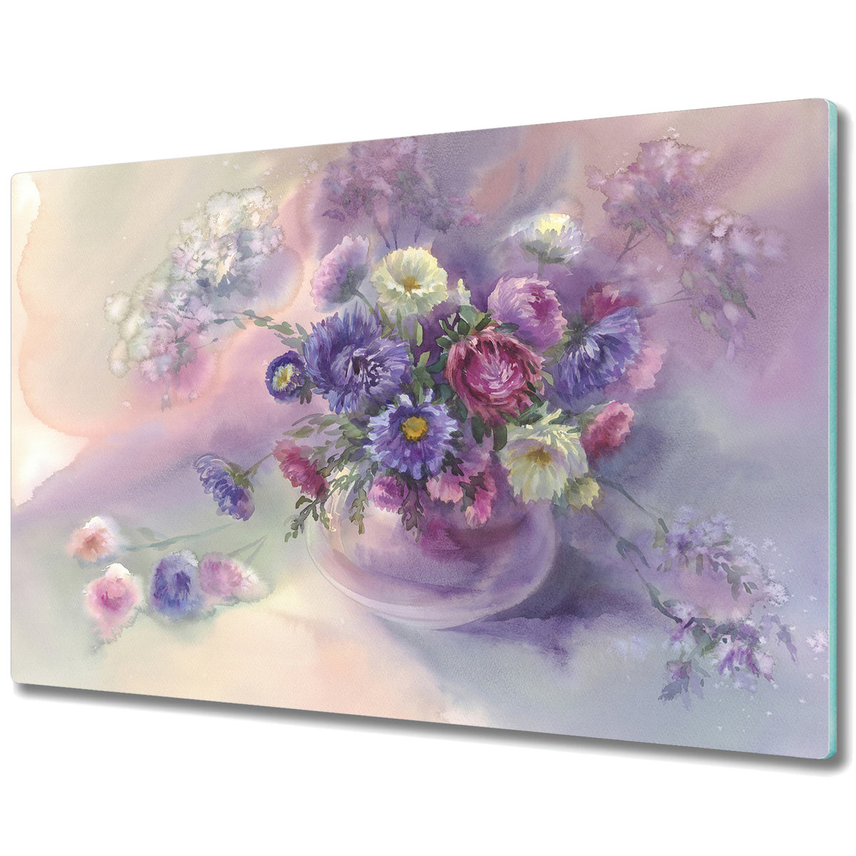 Dekoracyjna Deska Kuchenna ze Szkła - Kwiaty w wazonie - 80x52 cm