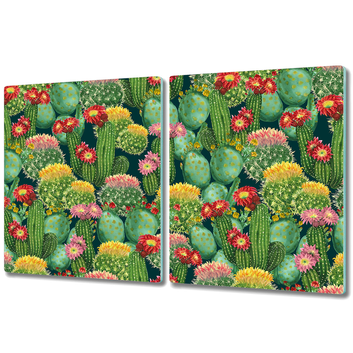 Dwuczęściowa Deska Kuchenna ze Wzorem - 2x 40x52 cm - Kwitnące kaktusy