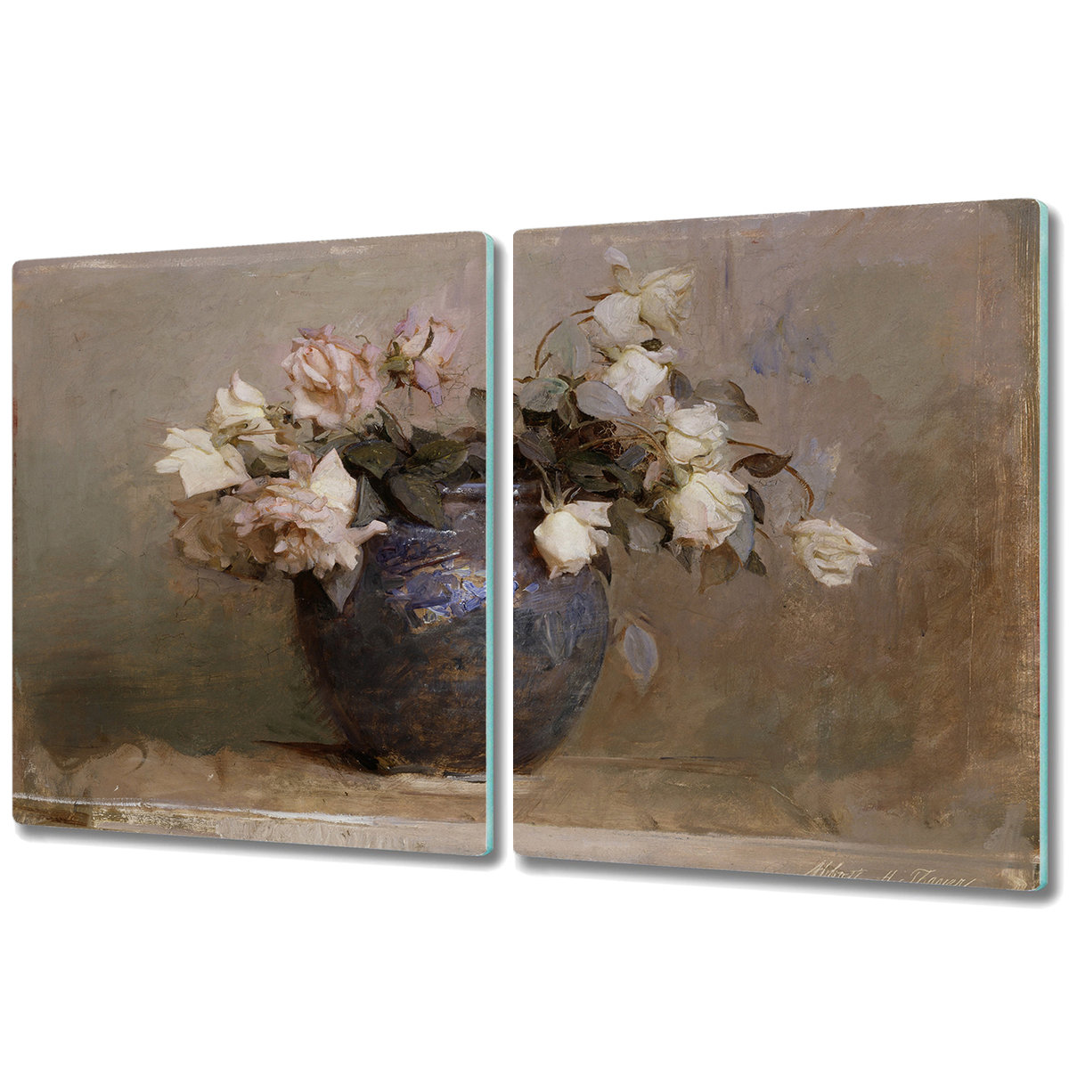 Zestaw Dwóch Szklanych Desek ze Wzorem - 2x 40x52 cm - Akwarela Róże w wazonie