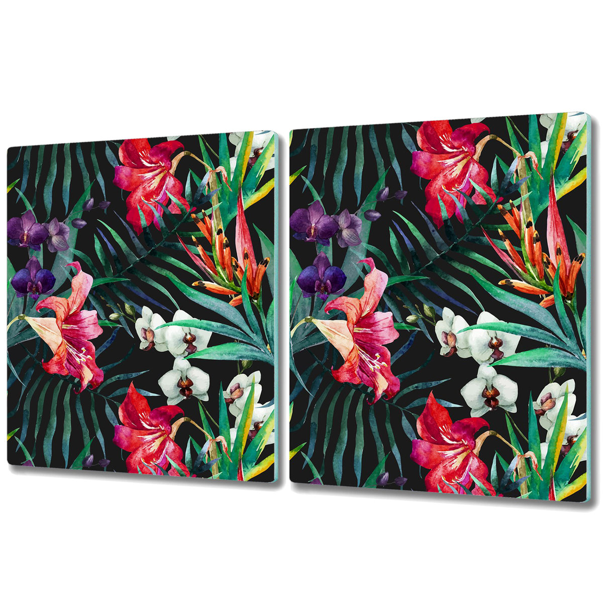 Podwójna Deska Do Krojenia ze Szkła - 2x 40x52 cm - Amazonka dżungla liście i kwiaty