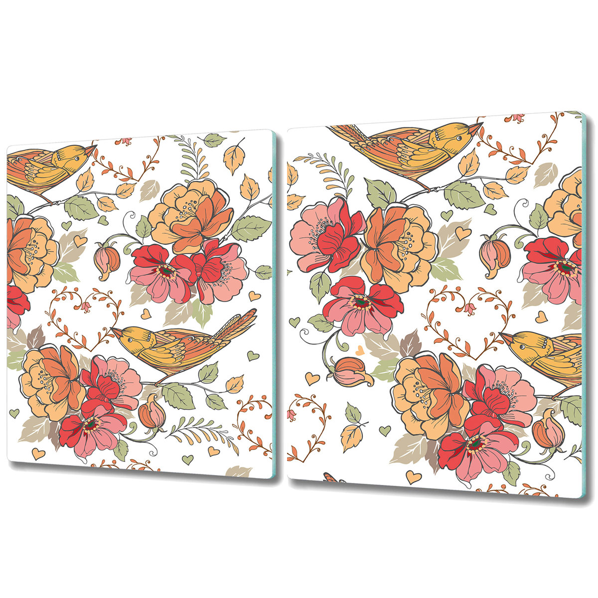 Dwuczęściowa Deska Kuchenna ze Wzorem - 2x 40x52 cm - Ornament ptaki