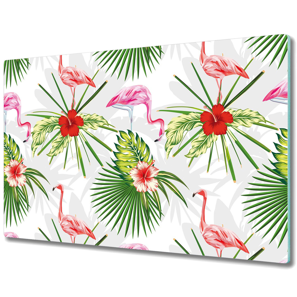 Deska Kuchenna z Wyjątkowym Printem - Flamingi Liście Kwiaty - 80x52 cm
