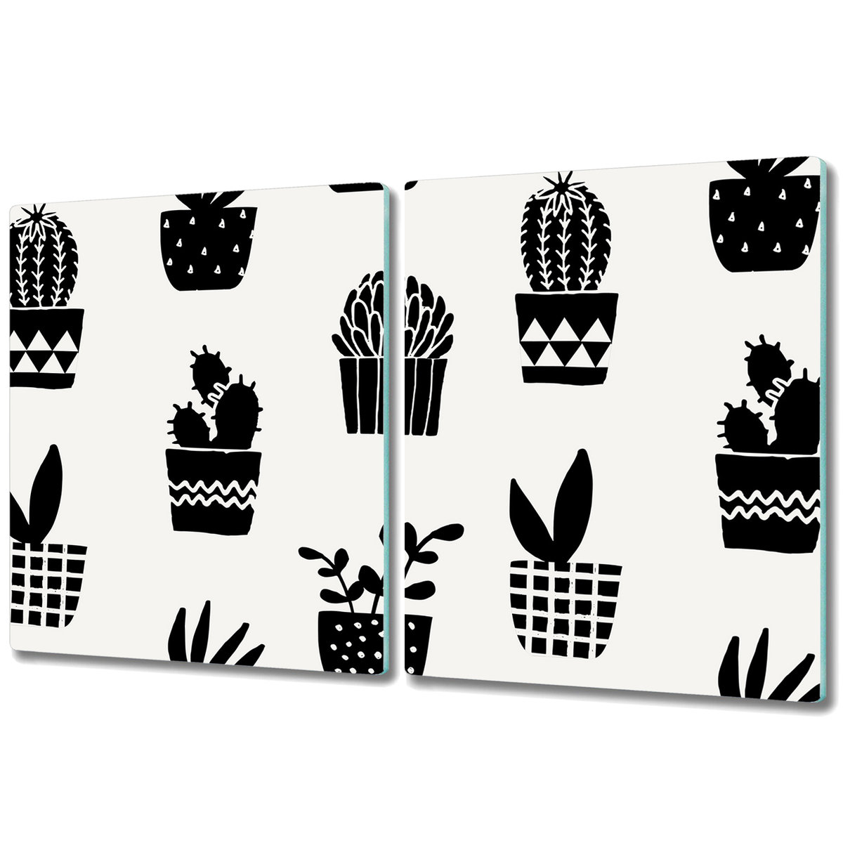 Dwuczęściowa Deska Kuchenna z Nadrukiem - 2x 40x52 cm - Kaktusy czarno-białe