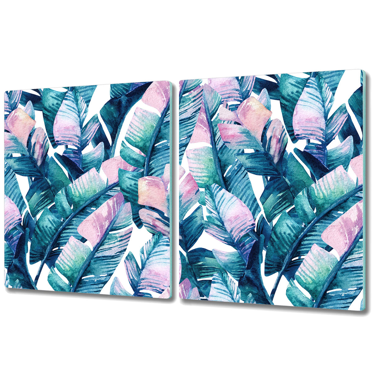 Zestaw Dwóch Szklanych Desek ze Wzorem - 2x 40x52 cm - Tęczowe Liście