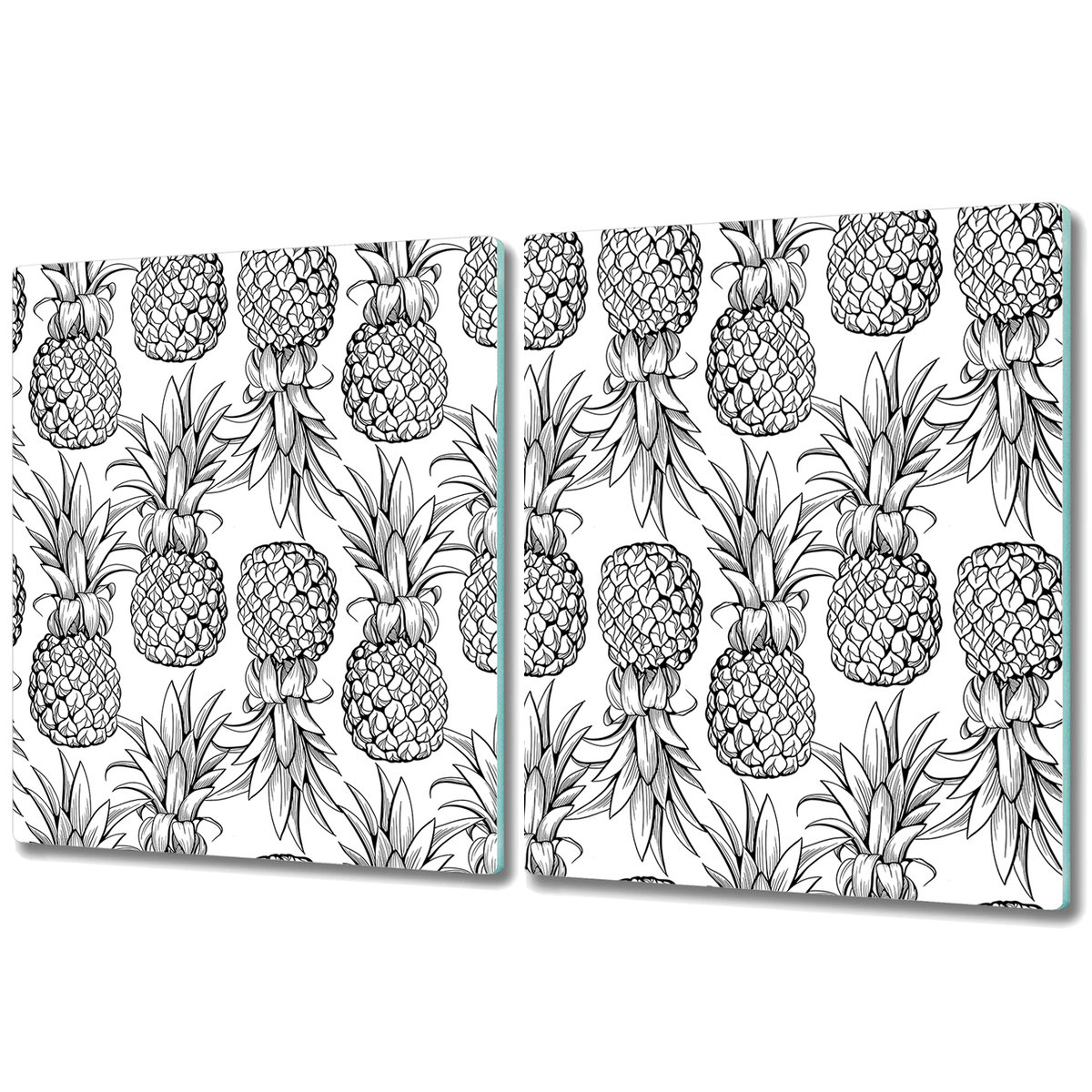 Dwuczęściowa Deska Kuchenna ze Wzorem - 2x 40x52 cm - Ananasy B&W